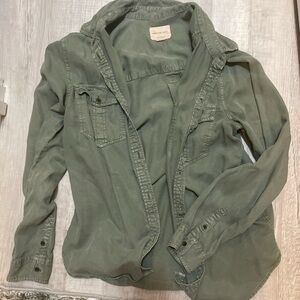 American Eagle Olive Green Boyfriend-Fit Shirt